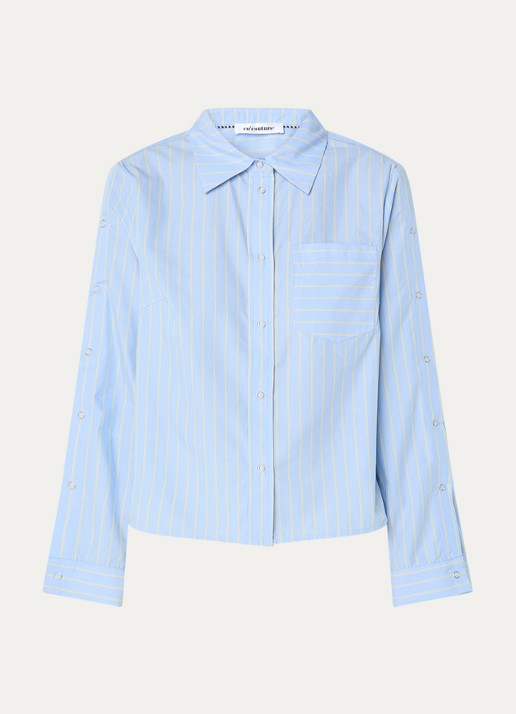 Co'Couture Simo blouse met streepprint - voorkant blauwgrijs