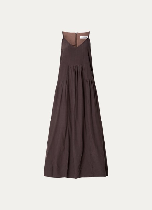 Co'Couture Sunrise maxi jurk met V-hals - voorkant donkerbruin