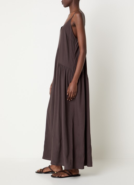Co'Couture Sunrise maxi jurk met V-hals - voorkant 2 donkerbruin