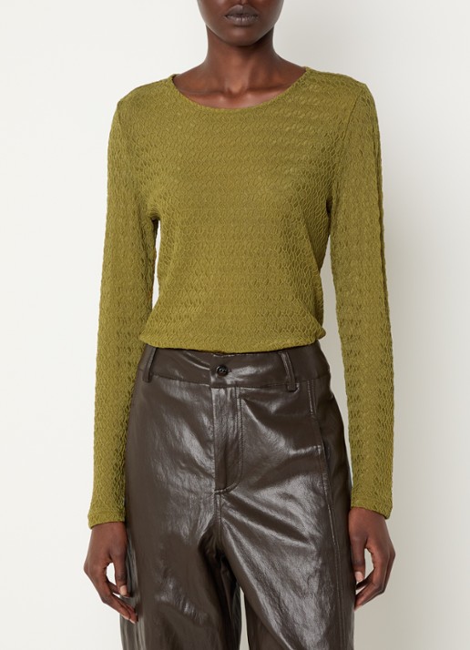 Co'Couture SvalaCC semi-transparante top met opengewerkt dessin - detail groen