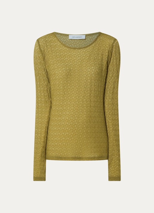 Co'Couture SvalaCC semi-transparante top met opengewerkt dessin - voorkant 3 groen