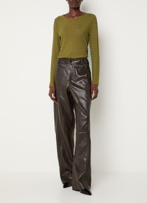 Co'Couture SvalaCC semi-transparante top met opengewerkt dessin - voorkant 4 groen