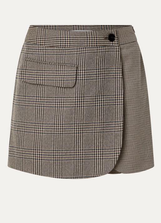 Co'Couture VeyaCC mini broekrok met ruitdessin - voorkant 3 lichtbruin