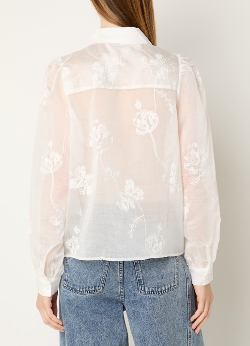Co'Couture Vivian semi-transparante blouse met borduring - achterkant 4 gebroken wit
