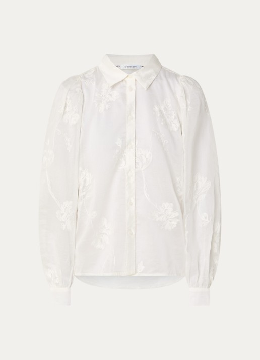 Co'Couture Vivian semi-transparante blouse met borduring - voorkant gebroken wit