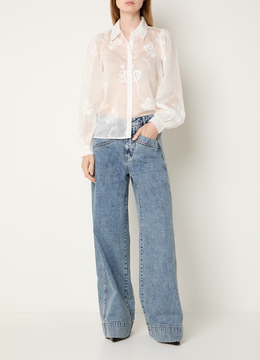 Co'Couture Vivian semi-transparante blouse met borduring - voorkant 2 gebroken wit