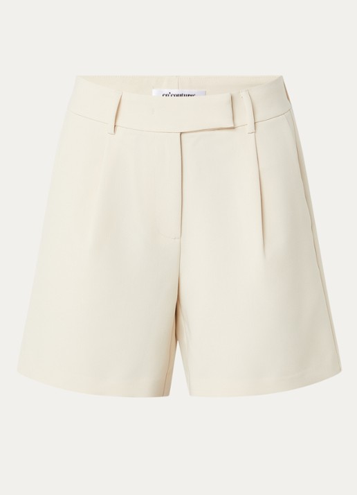 Co'Couture Vola high waist wide fit korte pantalon met steekzakken - voorkant gebroken wit