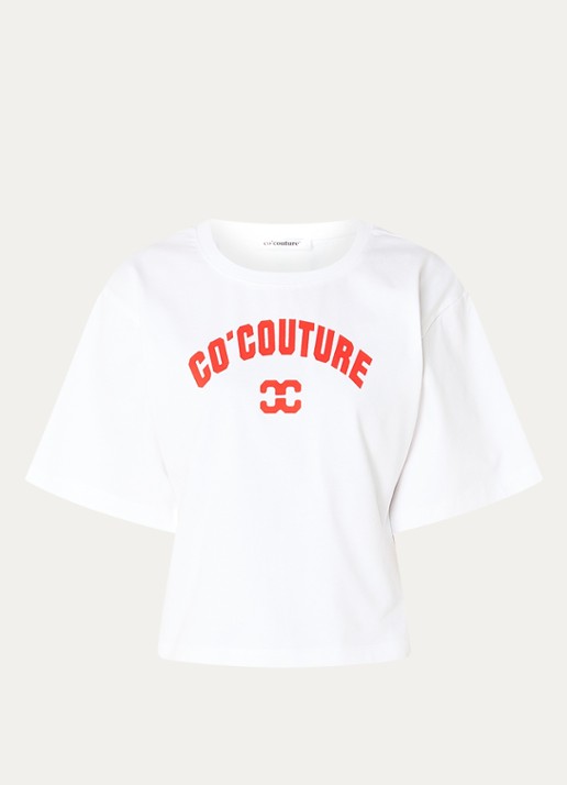Co'Couture Zenga T-shirt met flock logoprint - voorkant 3 wit