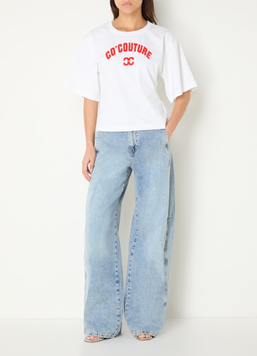 Co'Couture Zenga T-shirt met flock logoprint - voorkant 4 wit