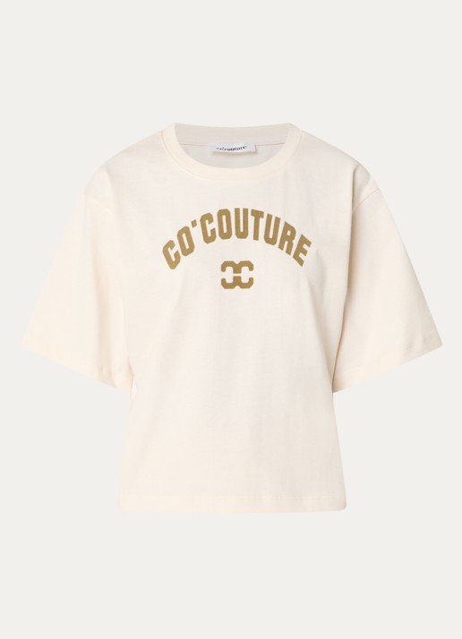 Co'Couture ZengaCC T-shirt met logoprint - voorkant gebroken wit