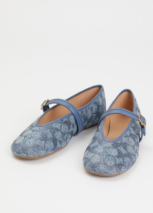 Coach Ballerina van denim met strass - detail 3 blauw