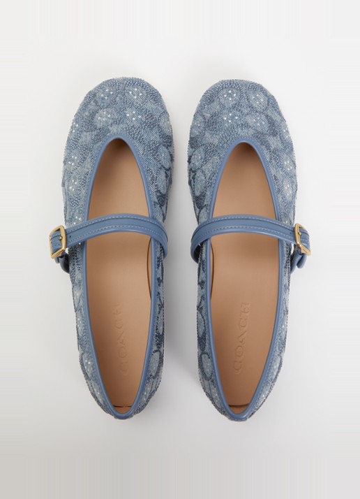 Coach Ballerina van denim met strass - detail 4 blauw