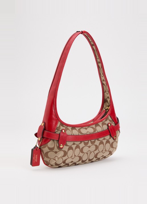 Coach Belted Ergo 26 schoudertas met leren details en logoprint - achterkant 5 beige