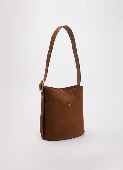 Coach Bleecker Bucket schoudertas van suède met uitneembare etui - achterkant roestbruin