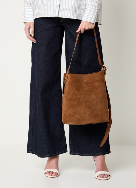Coach Bleecker Bucket schoudertas van suède met uitneembare etui - voorkant 4 roestbruin