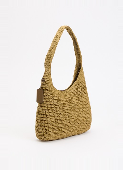 Coach Brooklyn 28 schoudertas van stro met logo  - achterkant 6 olijfgroen