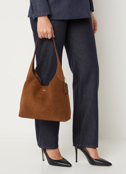 Coach Brooklyn 28 schoudertas van suède - voorkant 3 cognac