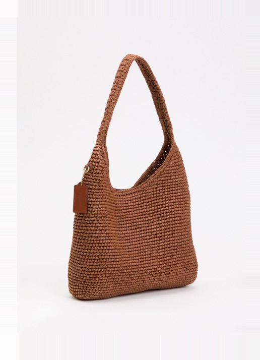 Coach Brooklyn 29 schoudertas van stro met logo  - achterkant 6 steenrood