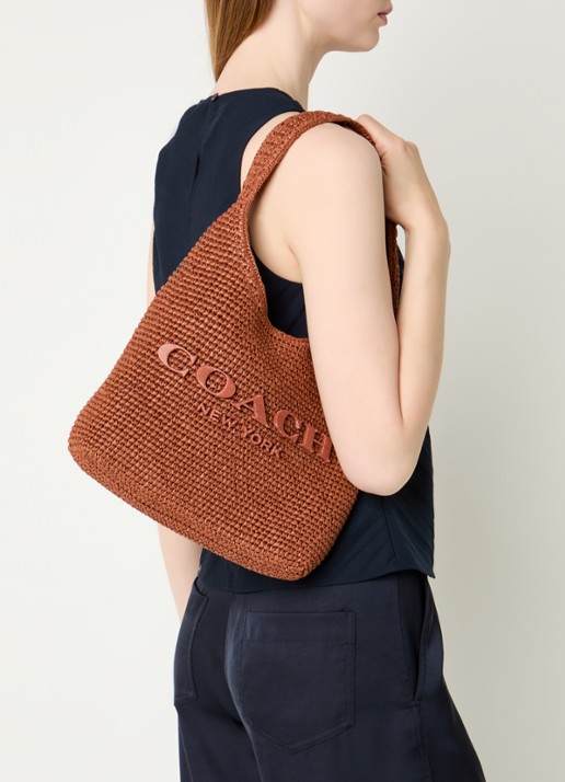 Coach Brooklyn 29 schoudertas van stro met logo  - voorkant 5 steenrood