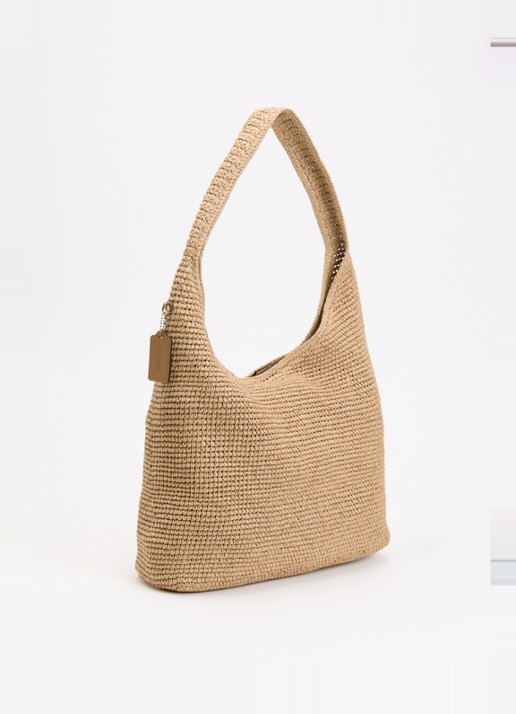 Coach Brooklyn 39 schoudertas van stro met logo  - achterkant 6 beige