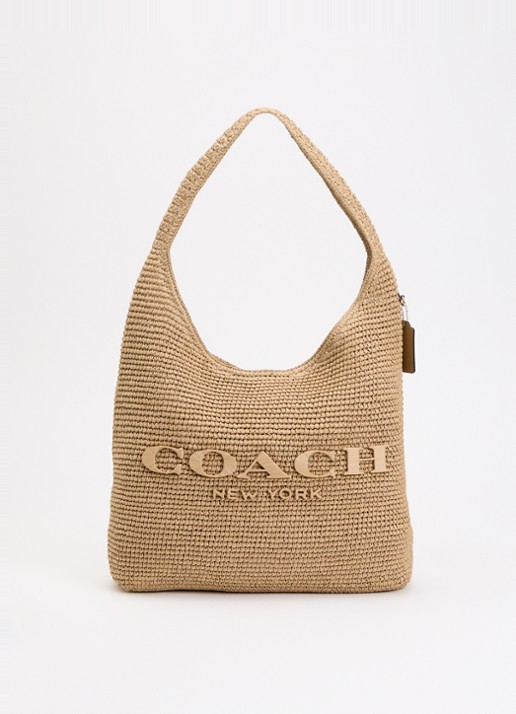 Coach Brooklyn 39 schoudertas van stro met logo