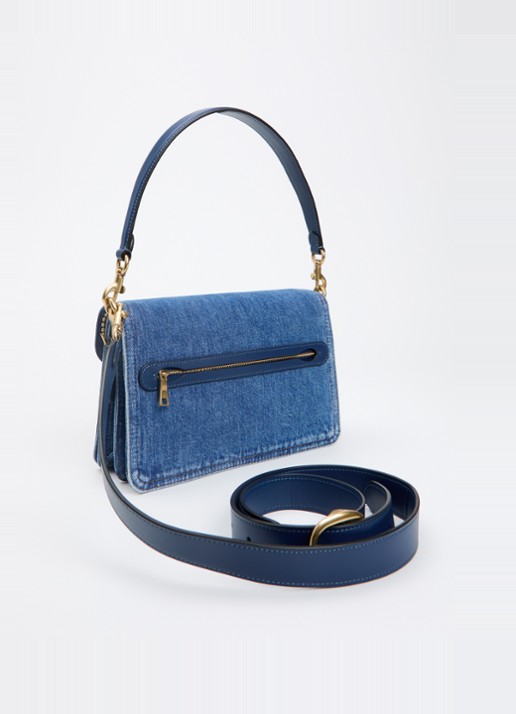 Coach Chain Tabby schoudertas van denim met kalfsleren details - achterkant indigo