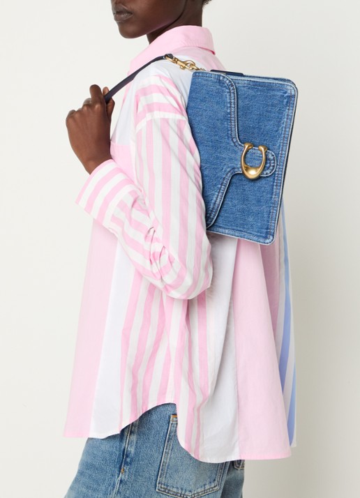 Coach Chain Tabby schoudertas van denim met kalfsleren details - voorkant 6 indigo