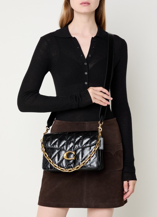 Coach Chain Tabby schoudertas van leer met quilt patroon en afneembare schouderriem - voorkant 2 zwart