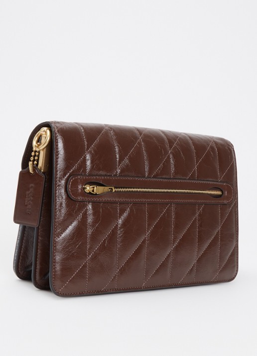 Coach Chain Tabby schoudertas van leer met quilt patroon en afneembare schouderriem - achterkant donkerbruin