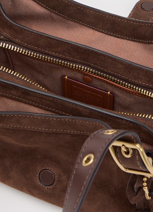 Coach Drifter 31 schoudertas van suède met verstelbare schouderriem - detail 2 donkerbruin