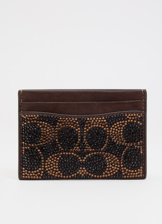 Coach Essential Crystal Signature pasjeshouder van suède met strass