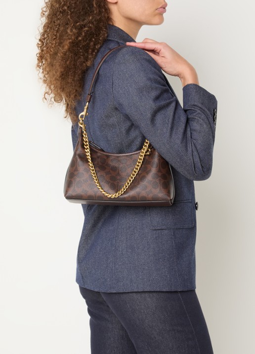 Coach Juliet 25 schoudertas van leer met logoprint - voorkant 2 donkerbruin