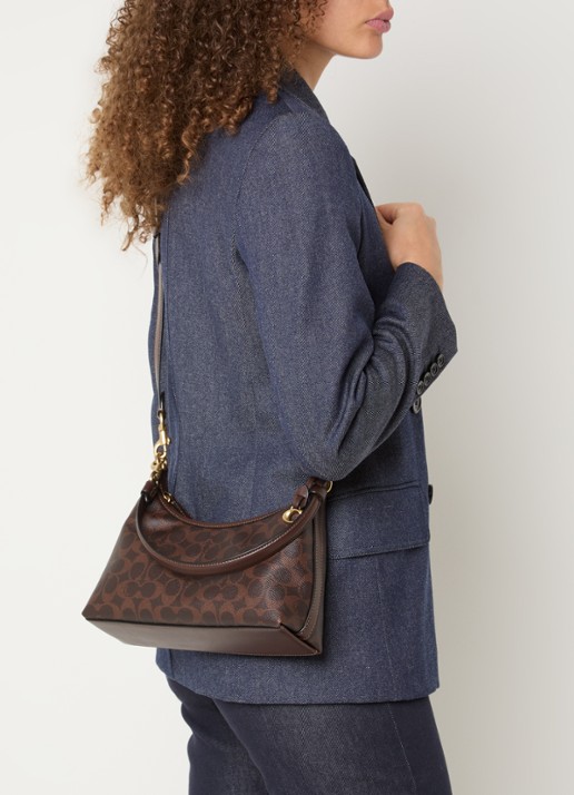 Coach Juliet 25 schoudertas van leer met logoprint - voorkant 3 donkerbruin