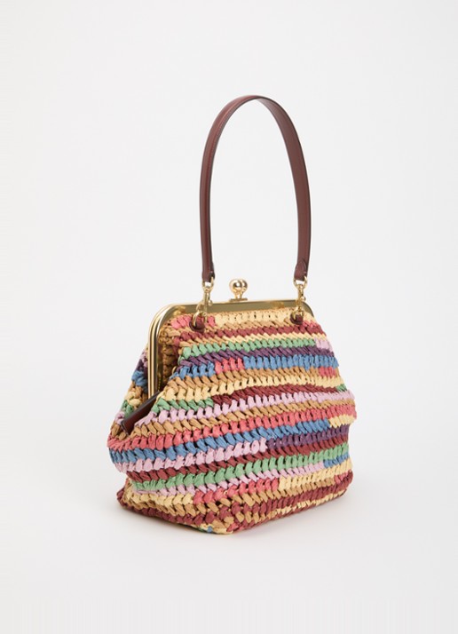 Coach Kisslock frame 27 schoudertas van stro  - achterkant beige