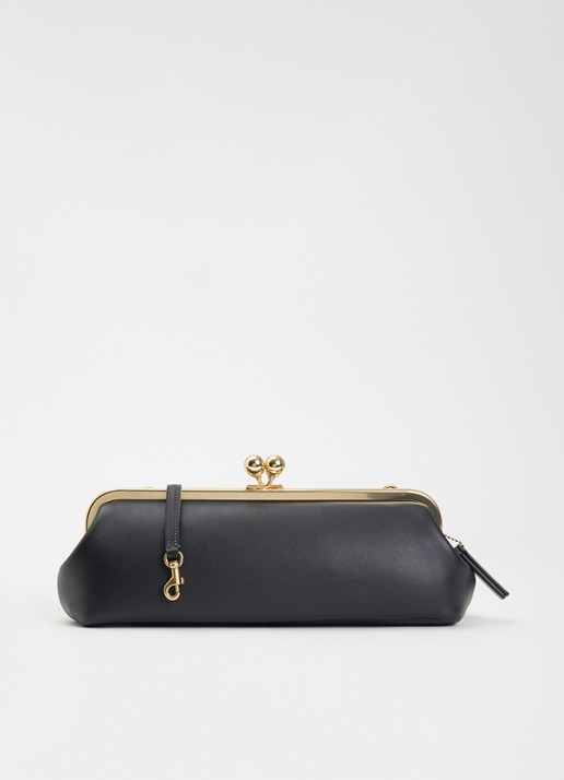 Coach Kisslock Frame 30 clutch van leer met afneembare schouderriem