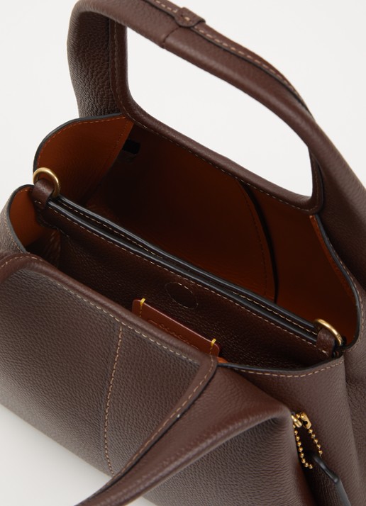 Coach Lana handtas van leer met afneembare schouderriem  - detail donkerbruin