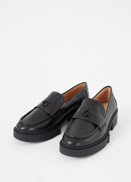 Coach Leah loafer van leer met logo - detail 3 zwart