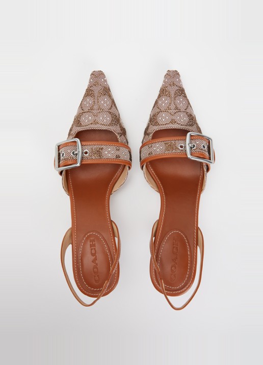 Coach Margot slingback van leer met jacquard dessin - detail 3 oranjebruin