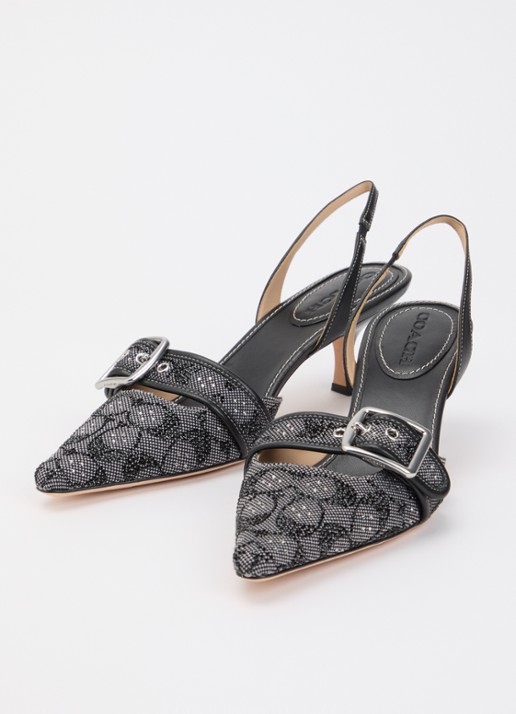 Coach Margot slingback van leer met logoprint en strass - detail 3 zwart