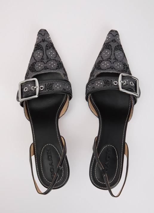 Coach Margot slingback van leer met logoprint en strass - detail 4 zwart