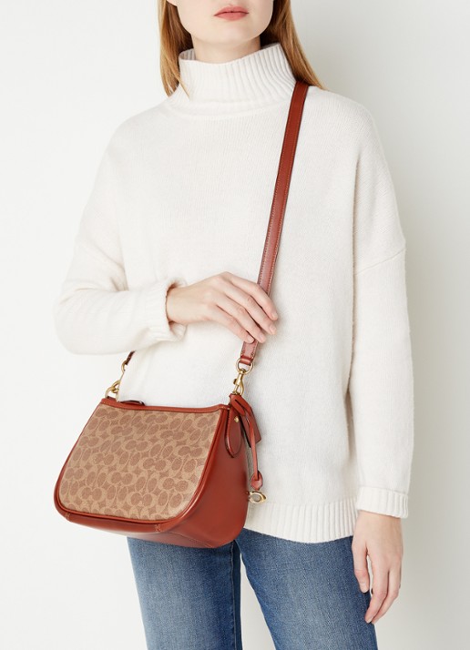 Coach Signature Cary crossbodytas van canvas met leren details - voorkant 3 bruin