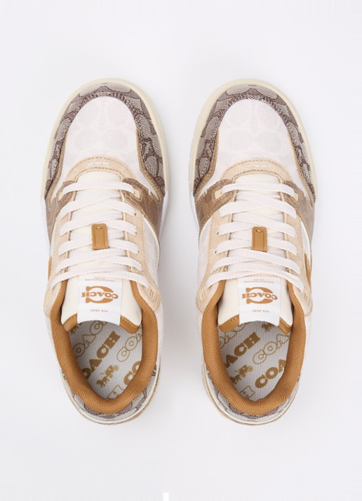 Coach Soho sneaker van leer met logoprint - detail 4 beige