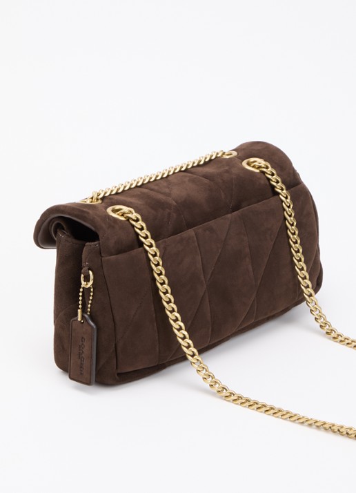 Coach Tabby 26 schoudertas van quilted suède met verstelbare schouderriem - achterkant chocoladebruin