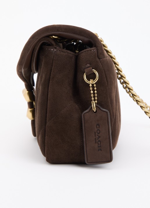 Coach Tabby 26 schoudertas van quilted suède met verstelbare schouderriem - detail 3 chocoladebruin