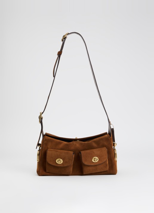 Coach Turnlock Haversack crossbodytas van kalfssuède