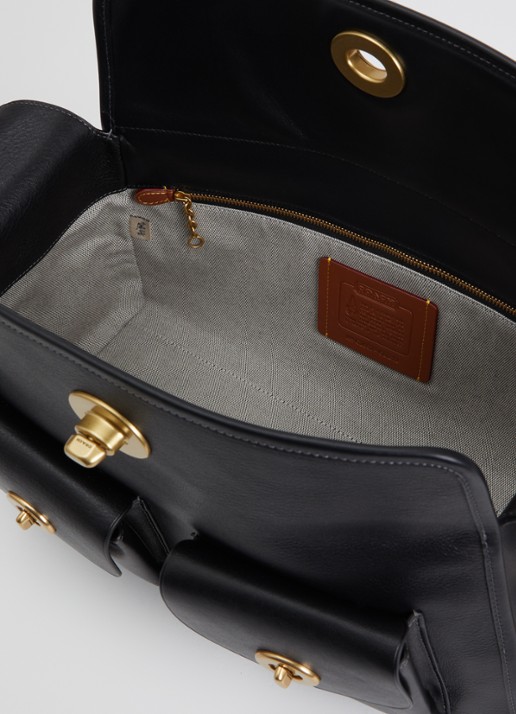 Coach Turnlock Haversack schoudertas van kalfsleer met verstelbare schouderriem  - detail 3 zwart