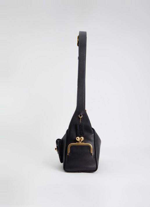 Coach Turnlock Haversack schoudertas van kalfsleer met verstelbare schouderriem  - detail 4 zwart