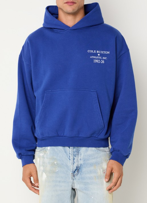 Cole Buxton Athletic hoodie met front- en backprint - achterkant kobaltblauw