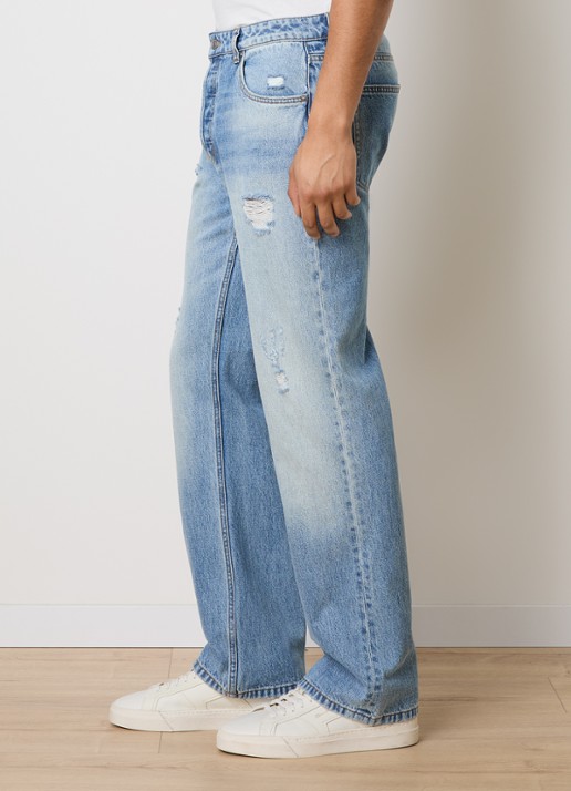Cole Buxton Beverly straight leg jeans met destroyed afwerking - detail 4 indigo