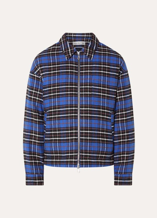 Cole Buxton Gewatteerd overshirt met ruitdessin - voorkant kobaltblauw